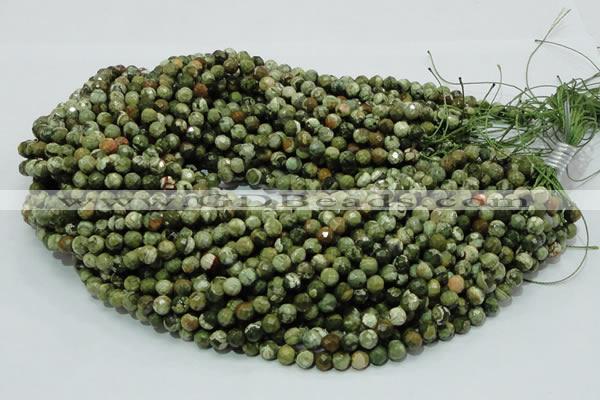 CPS55 15.5 inches 6mm faceted round green peacock stone beads