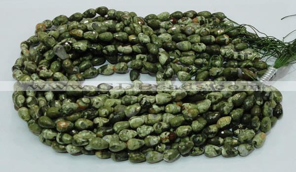 CPS64 15.5 inches 10*14mm faceted teardrop green peacock stone beads