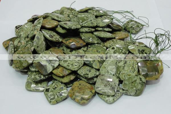 CPS77 15.5 inches 30*30mm faceted rhombic green peacock stone beads