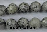 CPT115 15.5 inches 14mm faceted round grey picture jasper beads