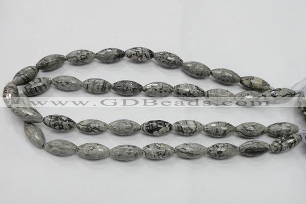 CPT122 15.5 inches 10*20mm faceted rice grey picture jasper beads