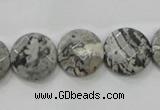 CPT125 15.5 inches 15mm faceted coin grey picture jasper beads