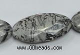 CPT128 15.5 inches 20*40mm faceted oval grey picture jasper beads