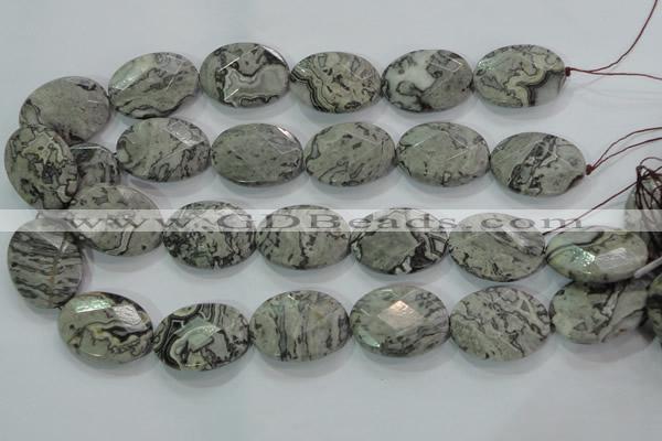 CPT129 15.5 inches 22*30mm faceted oval grey picture jasper beads