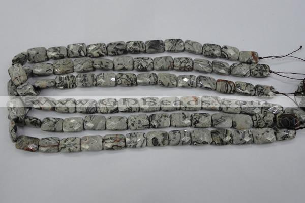 CPT152 15.5 inches 10*14mm faceted rectangle grey picture jasper beads