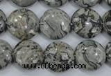 CPT165 15.5 inches 16mm flat round grey picture jasper beads