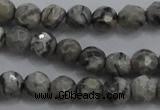 CPT186 15.5 inches 4mm faceted round grey picture jasper beads