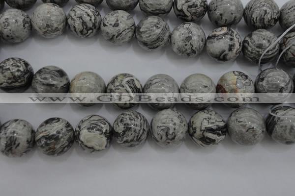 CPT192 15.5 inches 18mm round grey picture jasper beads wholesale