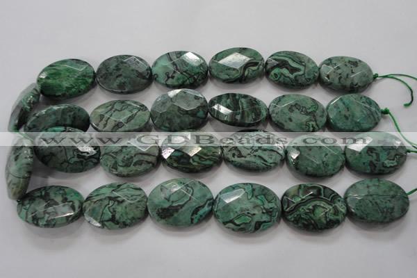 CPT243 15.5 inches 22*30mm faceted oval green picture jasper beads