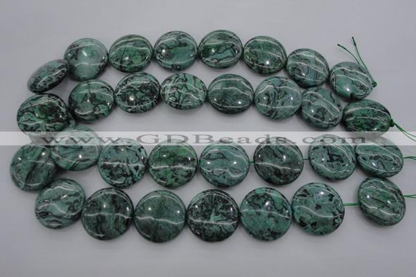 CPT332 15.5 inches 25mm flat round green picture jasper beads