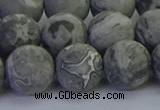 CPT574 15.5 inches 12mm round matte grey picture jasper beads