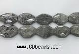 CPT582 30*40mm - 32*42mm faceted octagonal grey picture jasper beads