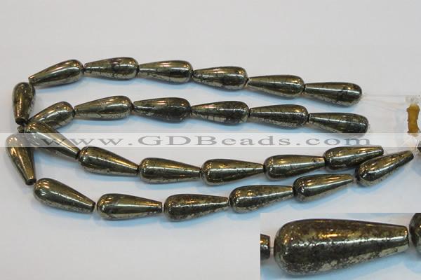 CPY135 15.5 inches 12*30mm teardrop pyrite gemstone beads wholesale