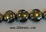 CPY163 15.5 inches 15mm carved flower pyrite gemstone beads wholesale