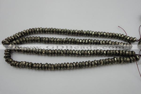 CPY216 15.5 inches 4*10mm faceted rondelle pyrite gemstone beads