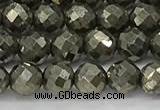 CPY265 15.5 inches 4mm faceted round pyrite gemstone beads