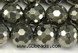 CPY267 15.5 inches 8mm round faceted pyrite gemstone beads