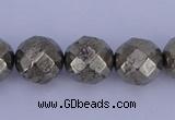 CPY30 16 inches 10mm faceted round pyrite gemstone beads wholesale