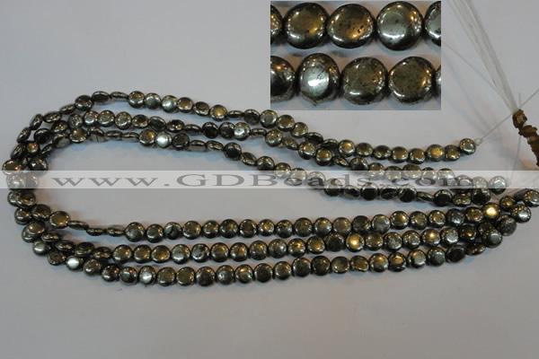 CPY300 15.5 inches 7mm flat round pyrite gemstone beads wholesale