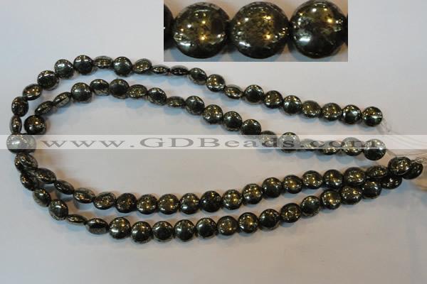 CPY301 15.5 inches 10mm flat round pyrite gemstone beads wholesale