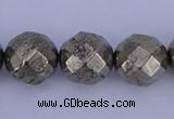 CPY31 16 inches 12mm faceted round pyrite gemstone beads wholesale