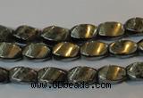 CPY345 15.5 inches 6*10mm twisted rice pyrite gemstone beads wholesale