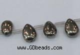 CPY382 Top drilled 7*11mm flat teardrop pyrite gemstone beads