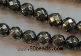 CPY50 16 inches 6mm faceted round pyrite gemstone beads wholesale