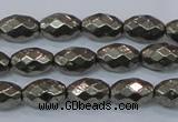 CPY603 15.5 inches 8*12mm faceted rice pyrite gemstone beads