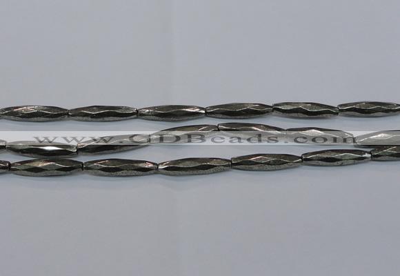 CPY604 15.5 inches 7*30mm faceted rice pyrite gemstone beads