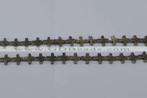 CPY663 15.5 inches 11*11mm cross pyrite gemstone beads wholesale