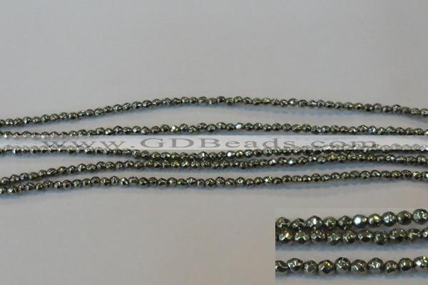 CPY72 15.5 inches 2mm faceted round pyrite gemstone beads wholesale