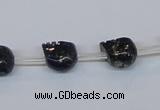 CPY787 Top drilled 8mm carved skull pyrite gemstone beads