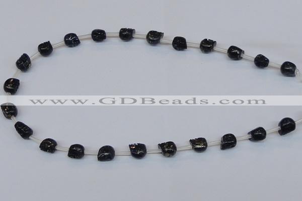 CPY787 Top drilled 8mm carved skull pyrite gemstone beads