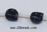 CPY790 Top drilled 14mm carved skull pyrite gemstone beads