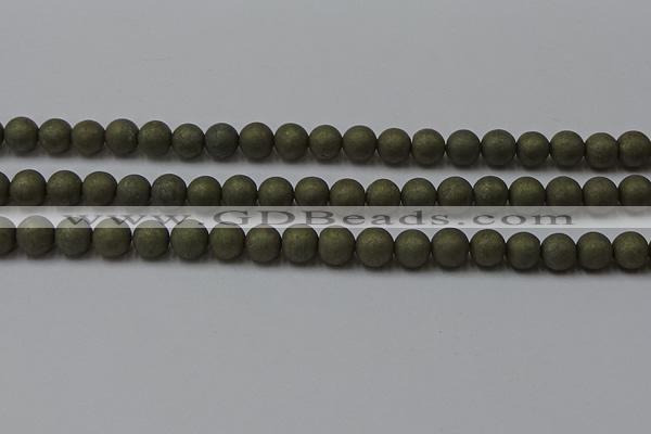 CPY814 15.5 inches 6mm round matte pyrite beads wholesale