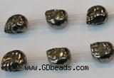 CPY84 15.5 inches 10mm carved skull pyrite gemstone beads wholesale