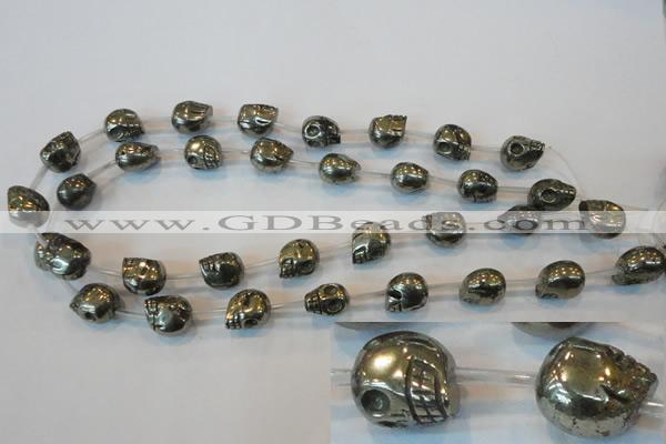 CPY86 15.5 inches 13mm carved skull pyrite gemstone beads wholesale