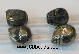 CPY87 15.5 inches 14mm carved skull pyrite gemstone beads wholesale