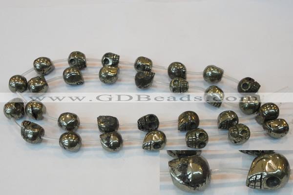 CPY87 15.5 inches 14mm carved skull pyrite gemstone beads wholesale