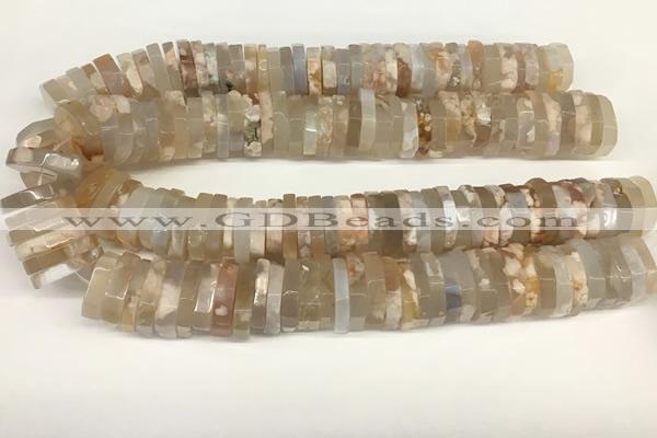 CRB1081 15.5 inches 5*20mm - 6*22mm faceted heishi sakura agate beads