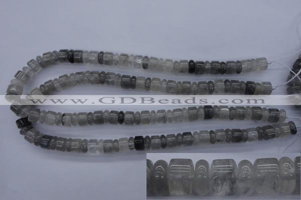 CRB125 15.5 inches 4*10mm & 7*10mm rondelle cloudy quartz beads