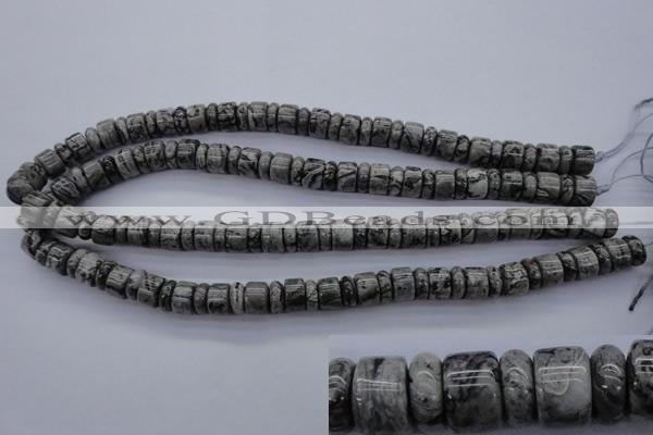 CRB126 15.5 inches 4*10mm & 7*10mm rondelle grey picture jasper beads