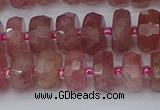 CRB1341 15.5 inches 6*10mm faceted rondelle strawberry quartz beads