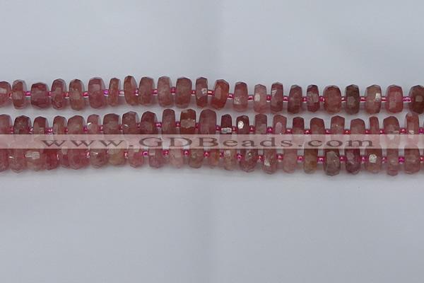 CRB1341 15.5 inches 6*10mm faceted rondelle strawberry quartz beads