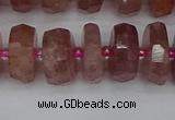 CRB1343 15.5 inches 7*14mm faceted rondelle strawberry quartz beads