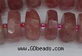 CRB1345 15.5 inches 8*18mm faceted rondelle strawberry quartz beads