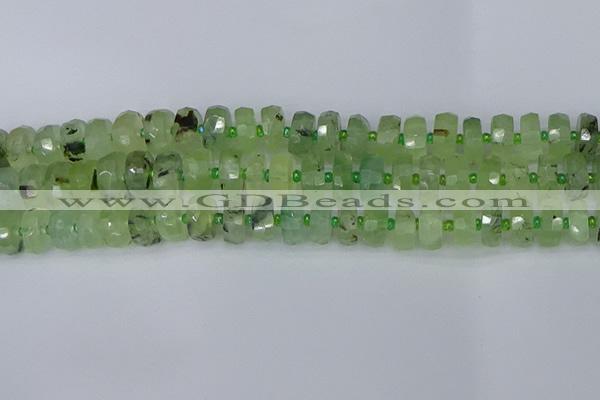 CRB1352 15.5 inches 6*12mm faceted rondelle green rutilated quartz beads