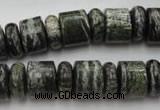 CRB136 15.5 inches 6*12mm & 10*12mm rondelle green silver line jasper beads