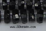 CRB1422 15.5 inches 6*12mm faceted rondelle black tourmaline beads